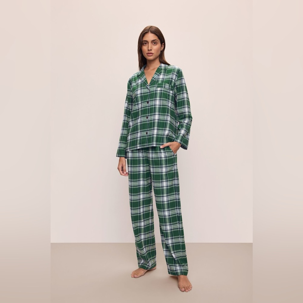 NEW Eberjey Flannel Long PJ Set - Tartan Plaid Forest Green